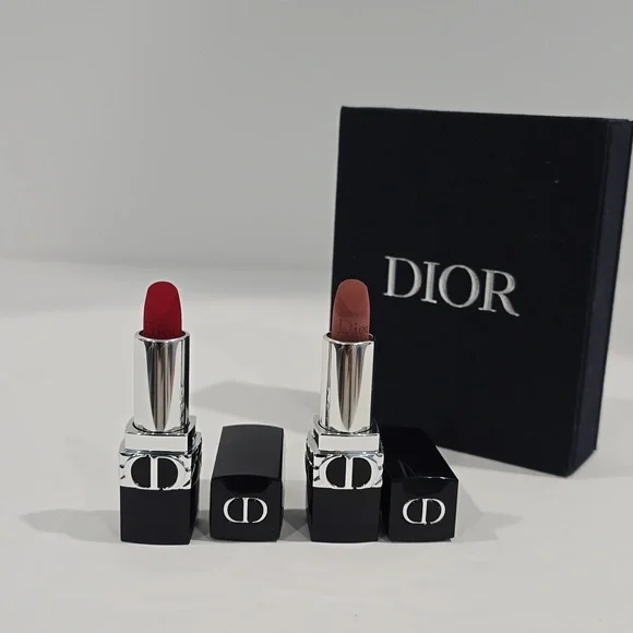 ✅ DIOR Mini Rouge Dior Lipstick Set in Dior Case: #999 & #100 Velvet Lipsticks⭐ - Picture 9 of 10